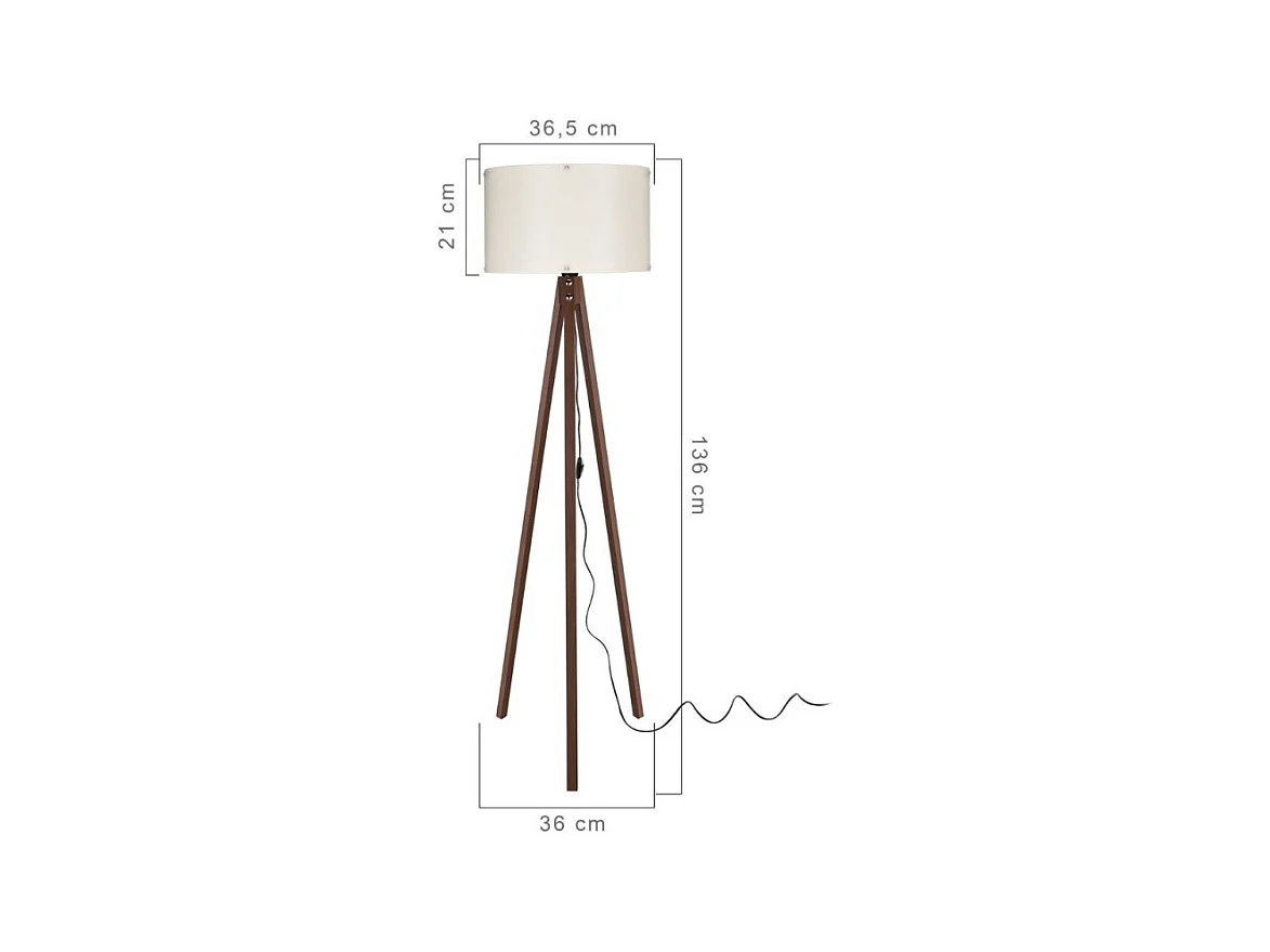 Lampada da terra treppiede noce con paralume tessuto crema Aden ASZ1460