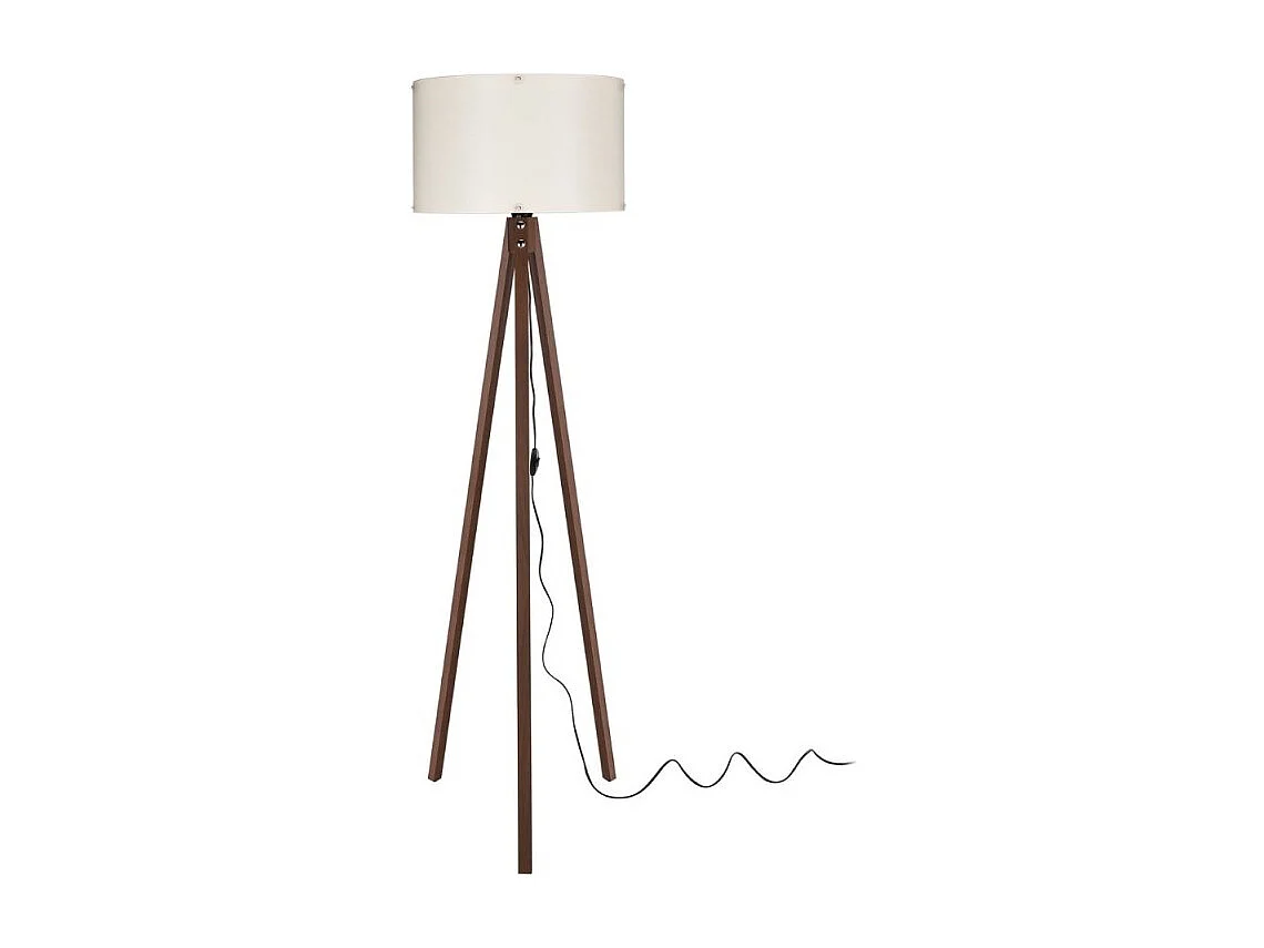 Lampada da terra treppiede noce con paralume tessuto crema Aden ASZ1460
