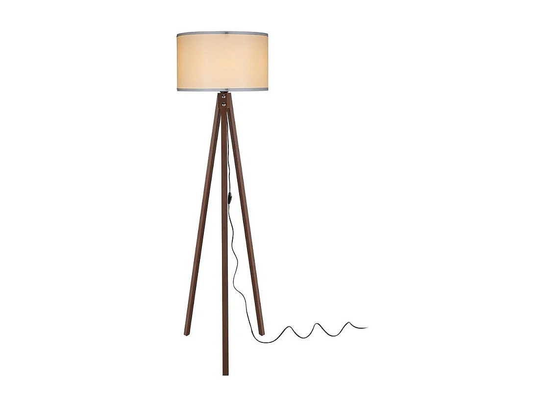 Lampada da terra treppiede noce con paralume tessuto crema Aden ASZ1460