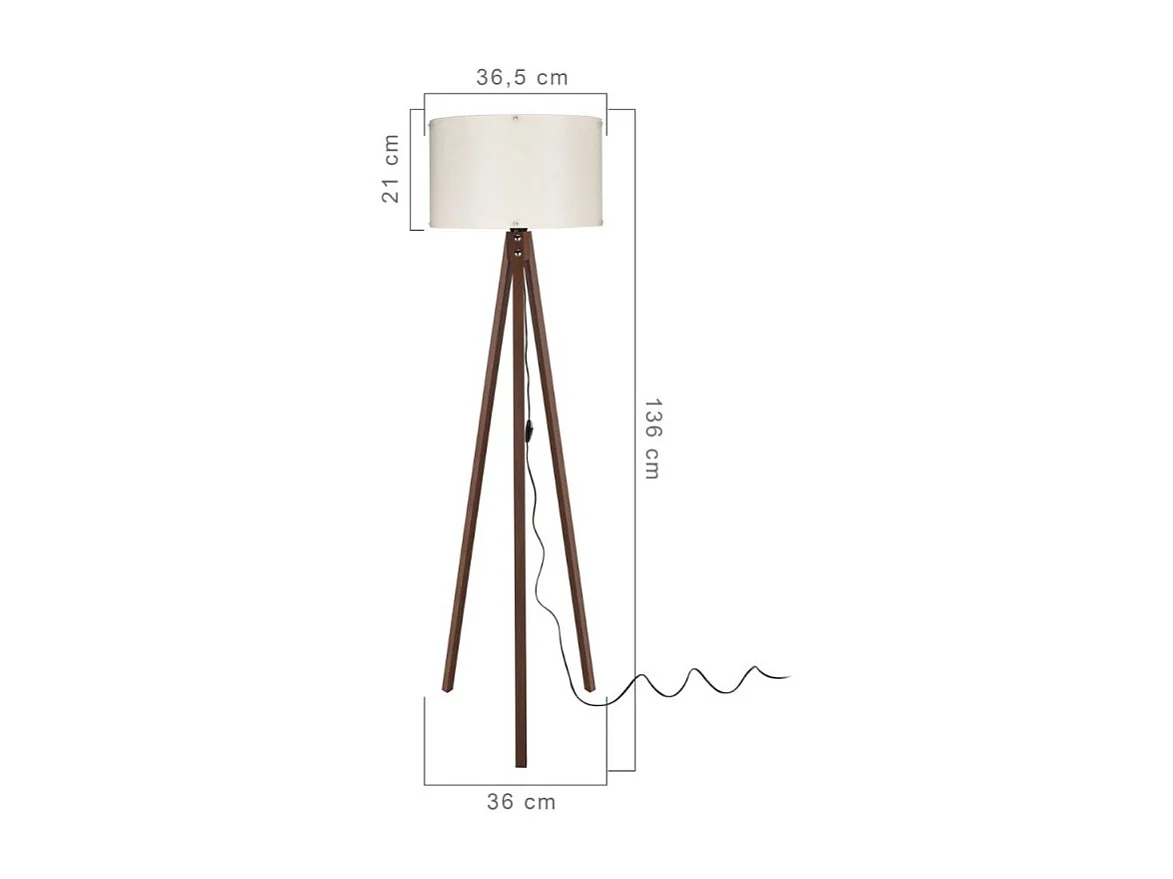 Lampada da terra treppiede noce con paralume tessuto crema Aden ASZ1460
