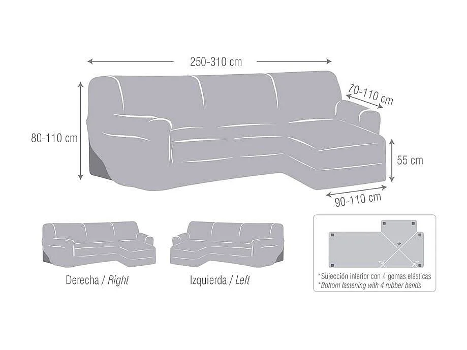 Copridivano penisola sinistra grigio Troya elastico 250-310 bracciolo corto