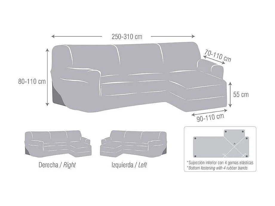 Copridivano penisola sinistra grigio Troya elastico 250-310 bracciolo corto