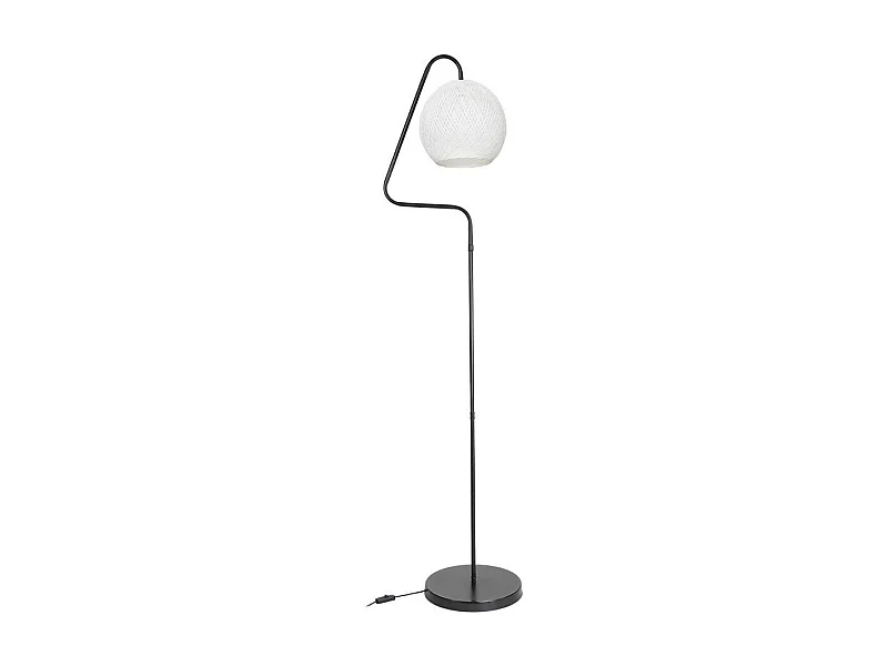 Lampada da terra a stelo grigio e paralume tessuto bianco Yumak MDL4256