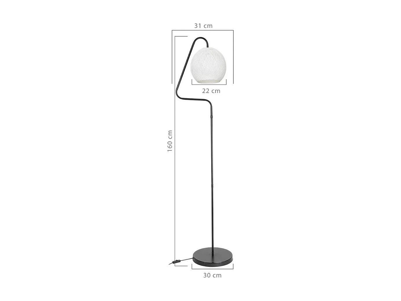 Lampada da terra a stelo grigio e paralume tessuto bianco Yumak MDL4256