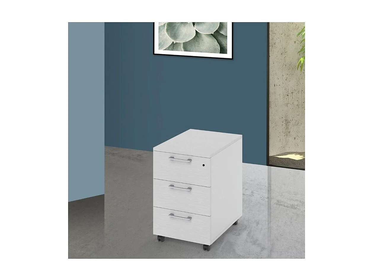 Cassettiera da ufficio 3 cassetti bianco frassinato Ibisco con ruote e serratura 40x55x58H