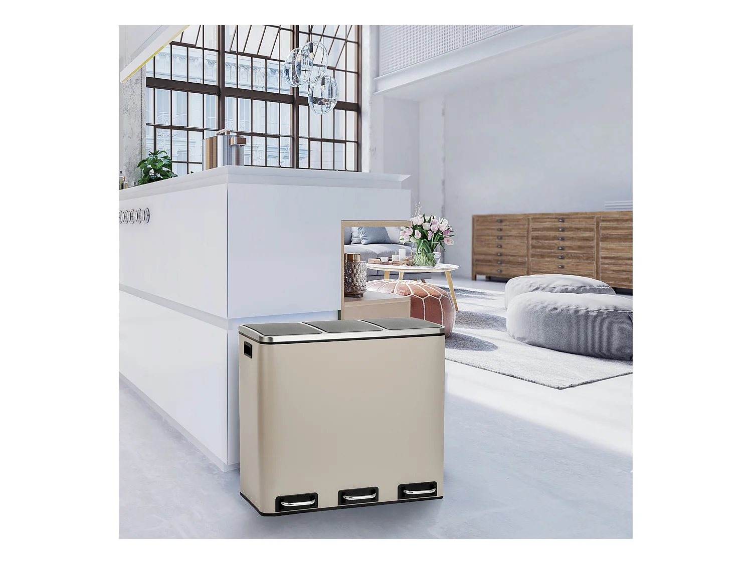 SVITA TM3X18 Poubelle corbeille à papier 54L poubelle tri sélectif taupe