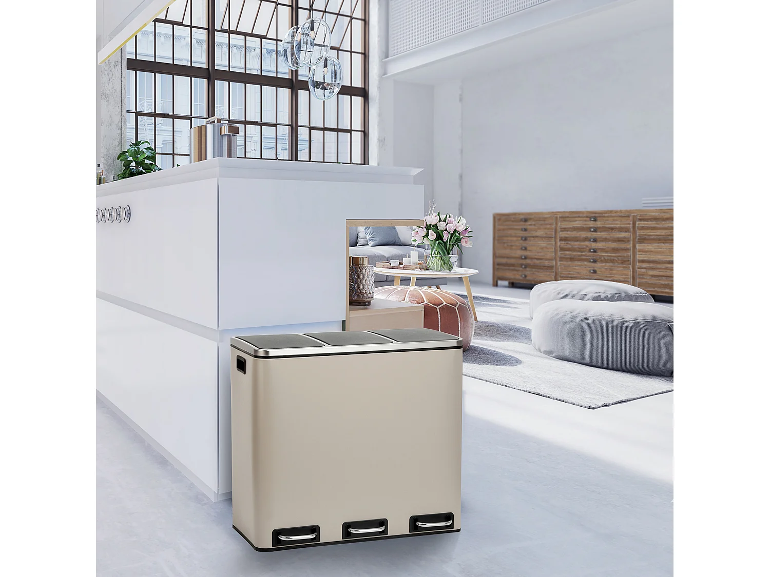 SVITA TM3X18 Poubelle corbeille à papier 54L poubelle tri sélectif taupe