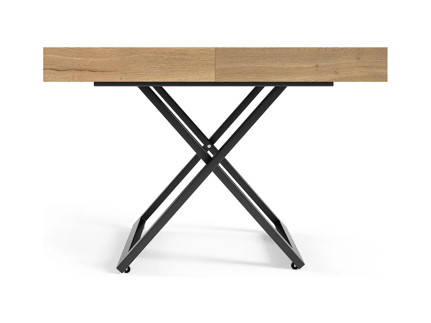 Table de salle à manger et table basse luxueuse et moderne, en chêne Halifax avec pieds en métal noir et finition de haute qualité ELANO