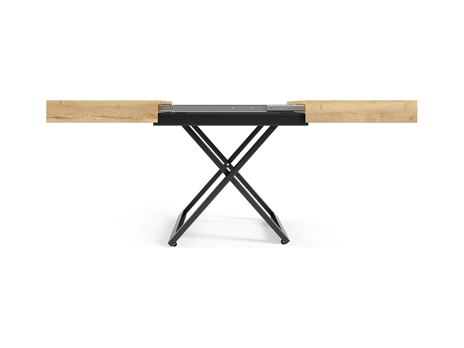 Table de salle à manger et table basse luxueuse et moderne, en chêne Halifax avec pieds en métal noir et finition de haute qualité ELANO