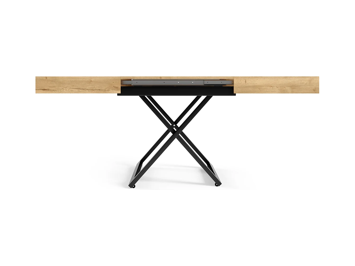 Table de salle à manger et table basse luxueuse et moderne, en chêne Halifax avec pieds en métal noir et finition de haute qualité ELANO