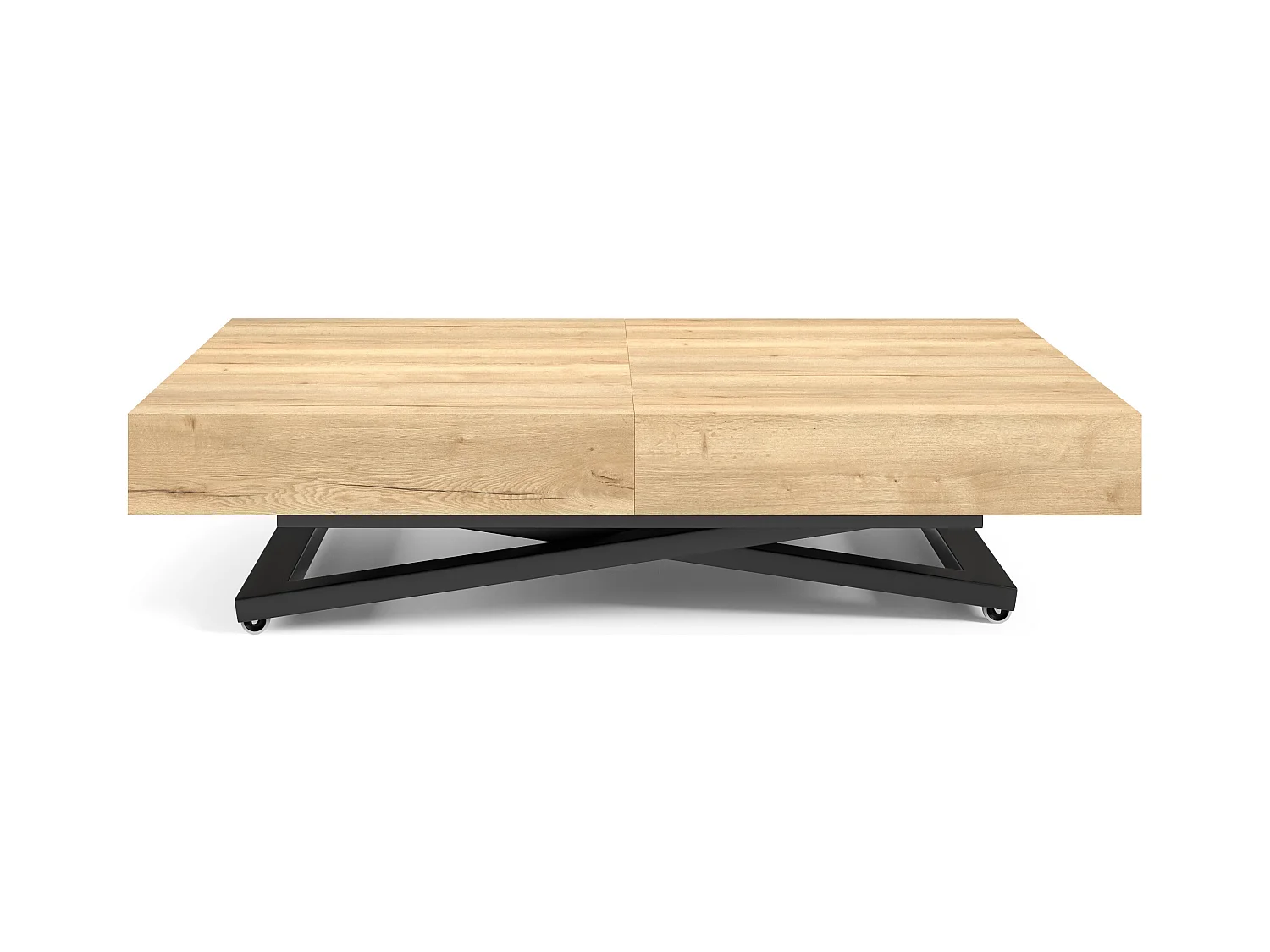 Table de salle à manger et table basse luxueuse et moderne, en chêne Halifax avec pieds en métal noir et finition de haute qualité ELANO