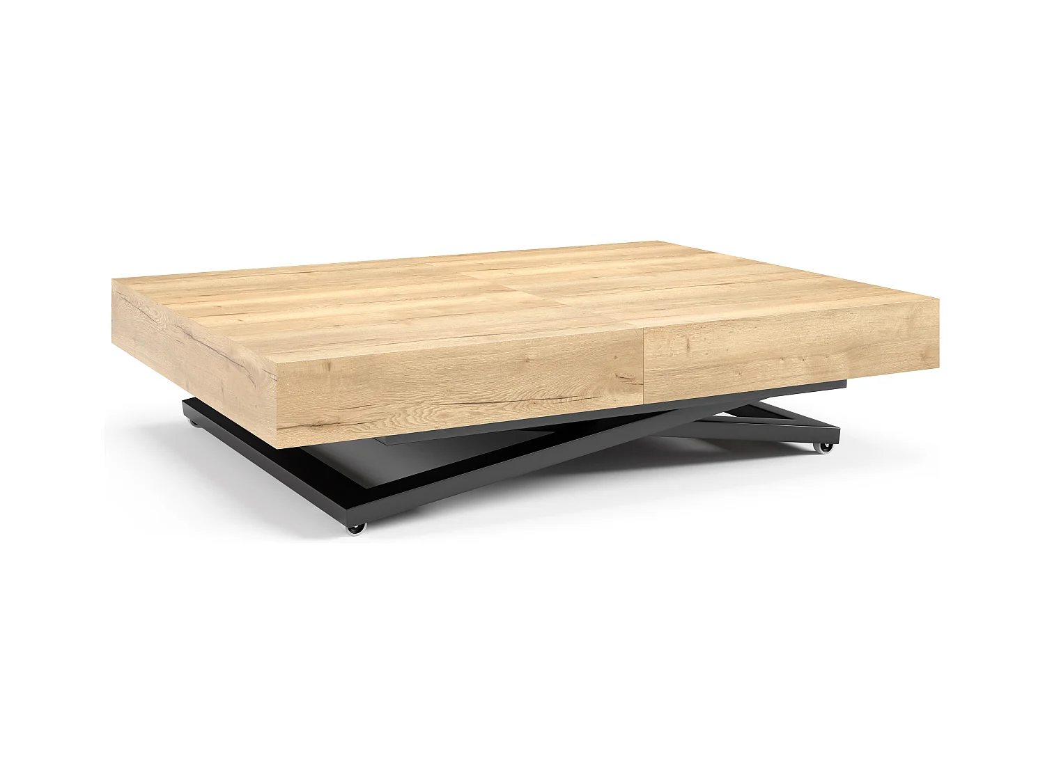 Table de salle à manger et table basse luxueuse et moderne, en chêne Halifax avec pieds en métal noir et finition de haute qualité ELANO