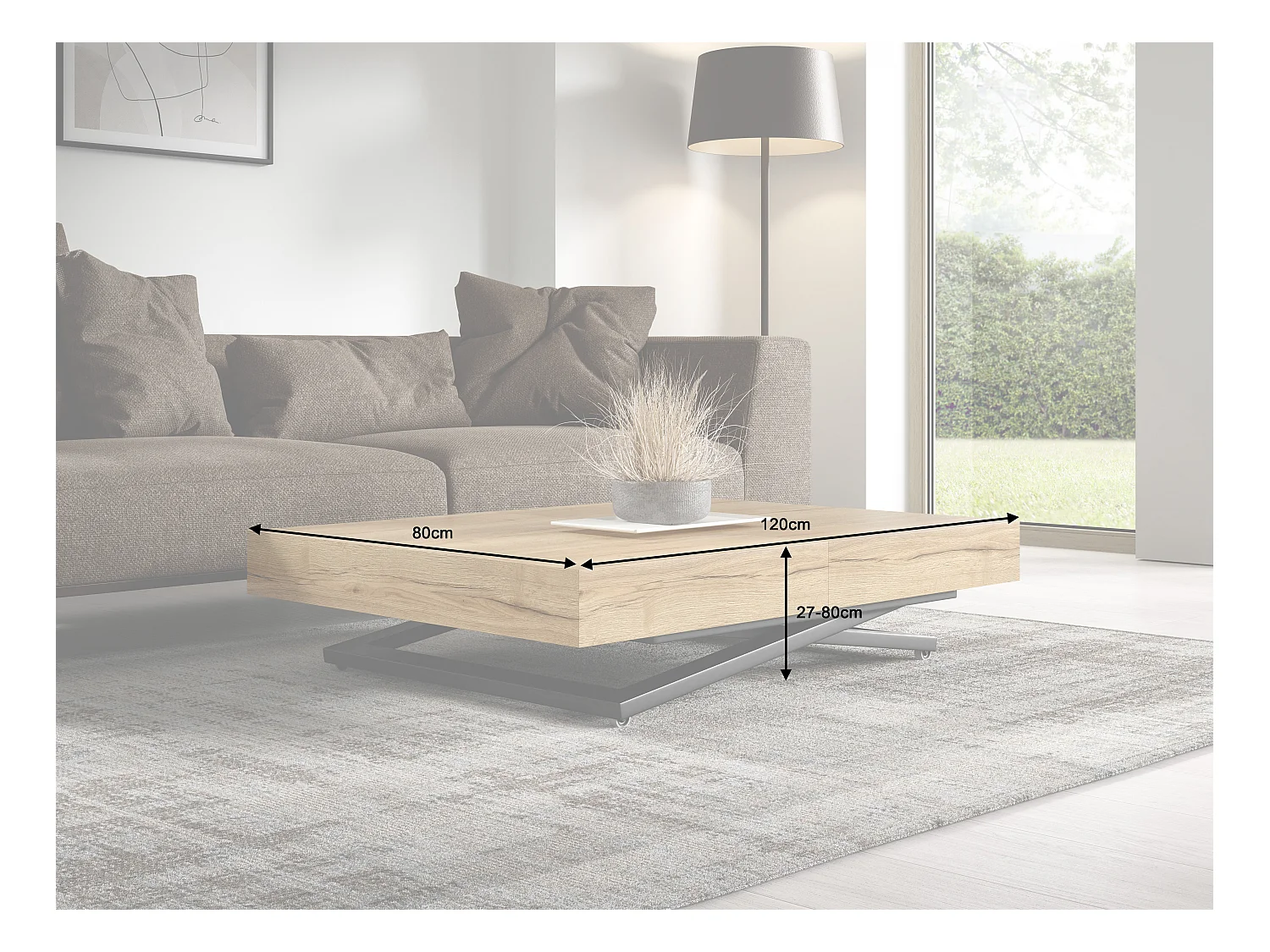 Table de salle à manger et table basse luxueuse et moderne, en chêne Halifax avec pieds en métal noir et finition de haute qualité ELANO