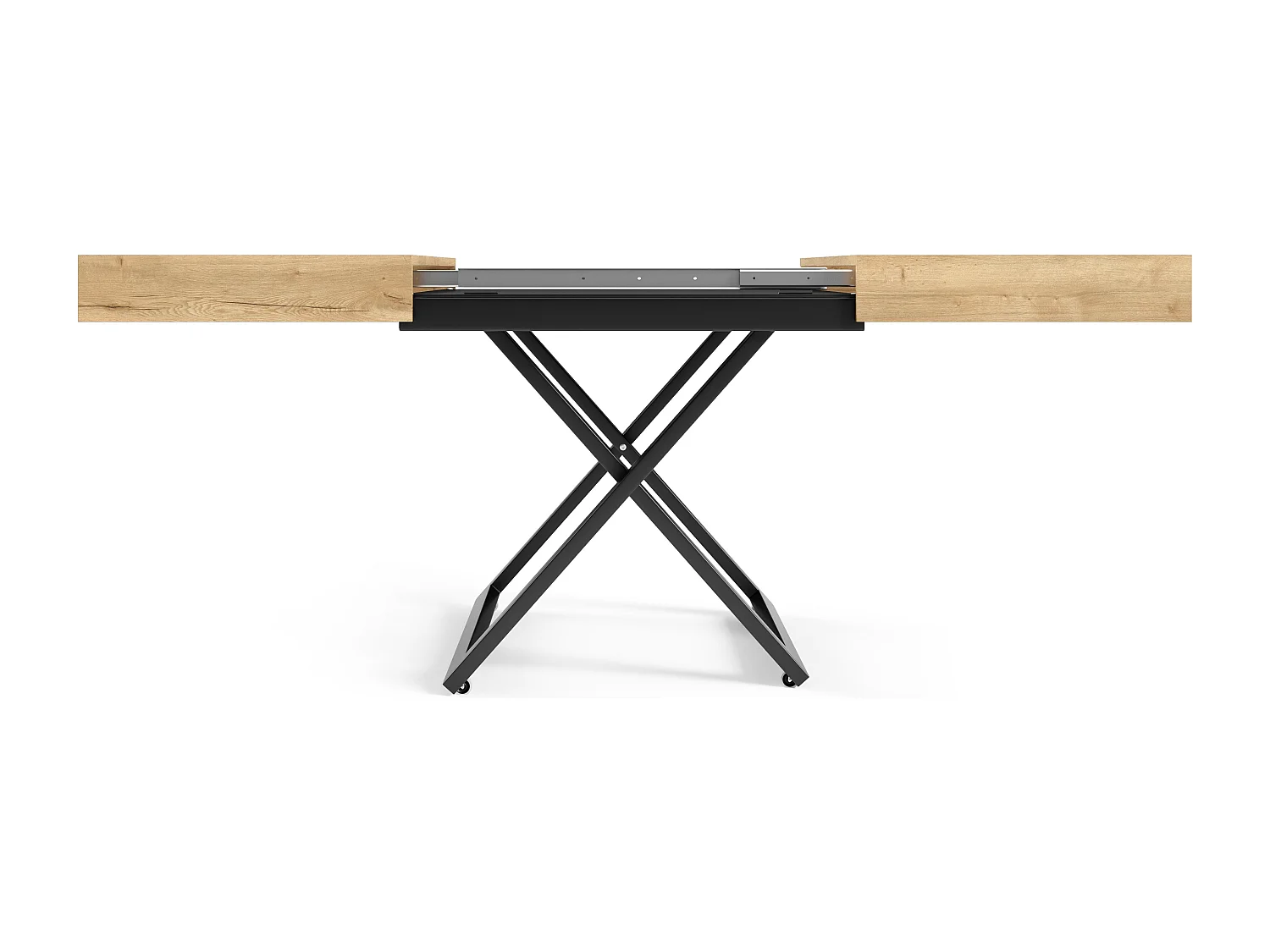 Table de salle à manger et table basse luxueuse et moderne, en chêne Halifax avec pieds en métal noir et finition de haute qualité ELANO