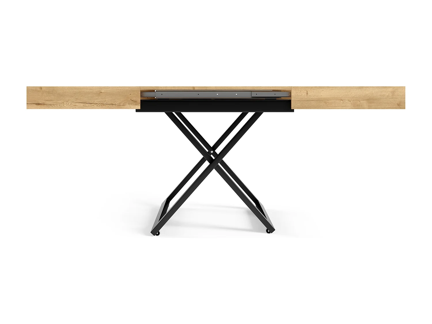 Table de salle à manger et table basse luxueuse et moderne, en chêne Halifax avec pieds en métal noir et finition de haute qualité ELANO