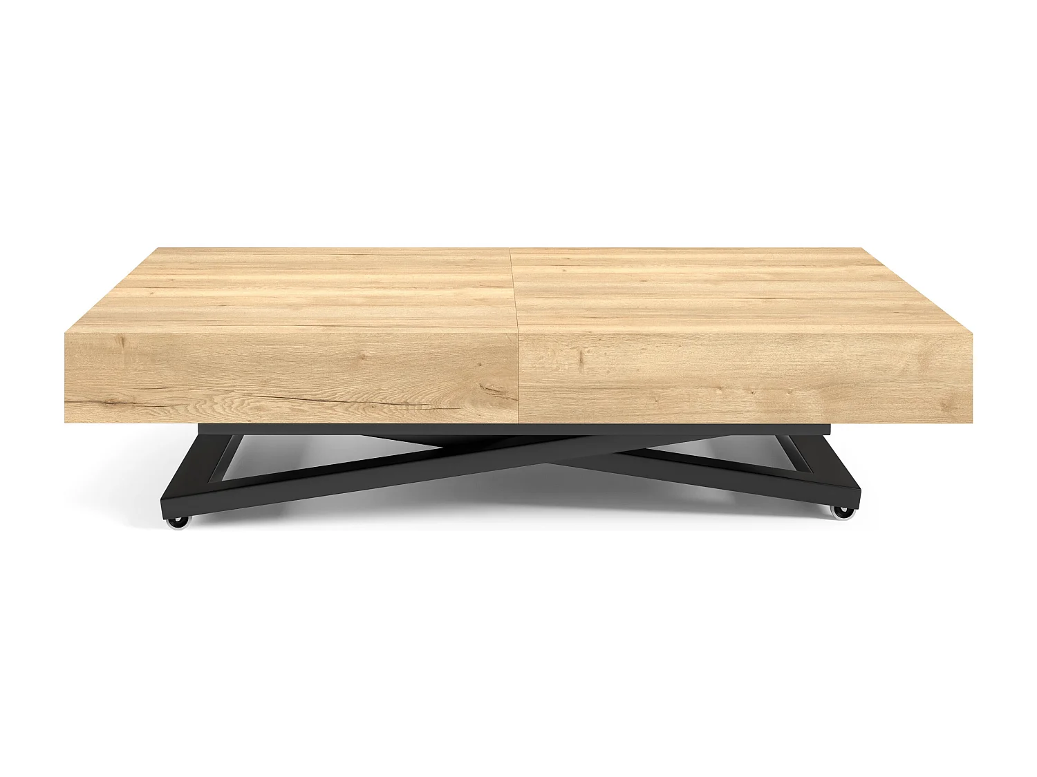 Table de salle à manger et table basse luxueuse et moderne, en chêne Halifax avec pieds en métal noir et finition de haute qualité ELANO