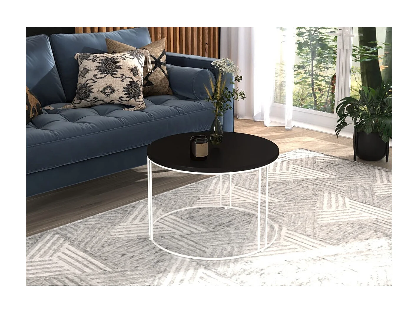 Tavolino Noela Lux/Metallo e Legno/Bianco e Nero