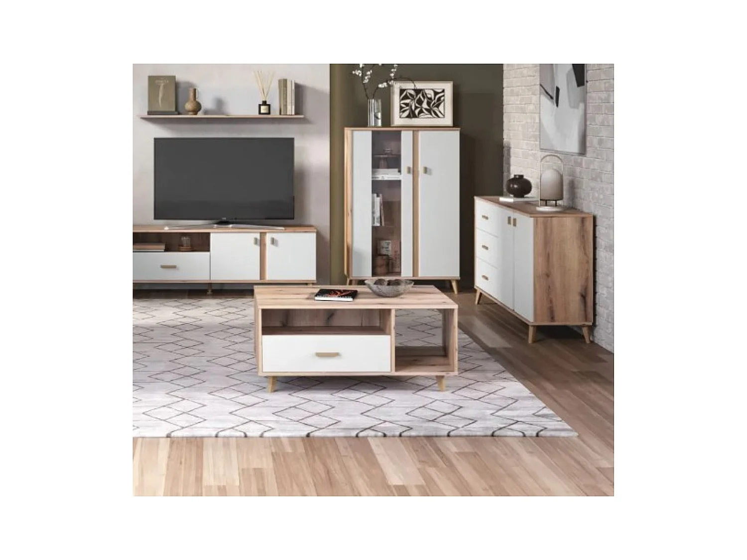 Table basse Porto/Panneau d'aggloméré/brun/blanche