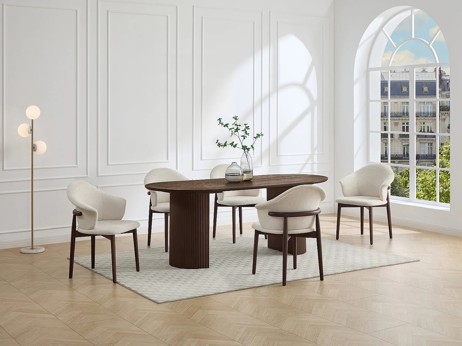 Lot de 2 chaises en tissu texturé et bois d'hévéa - Crème - LUMELY