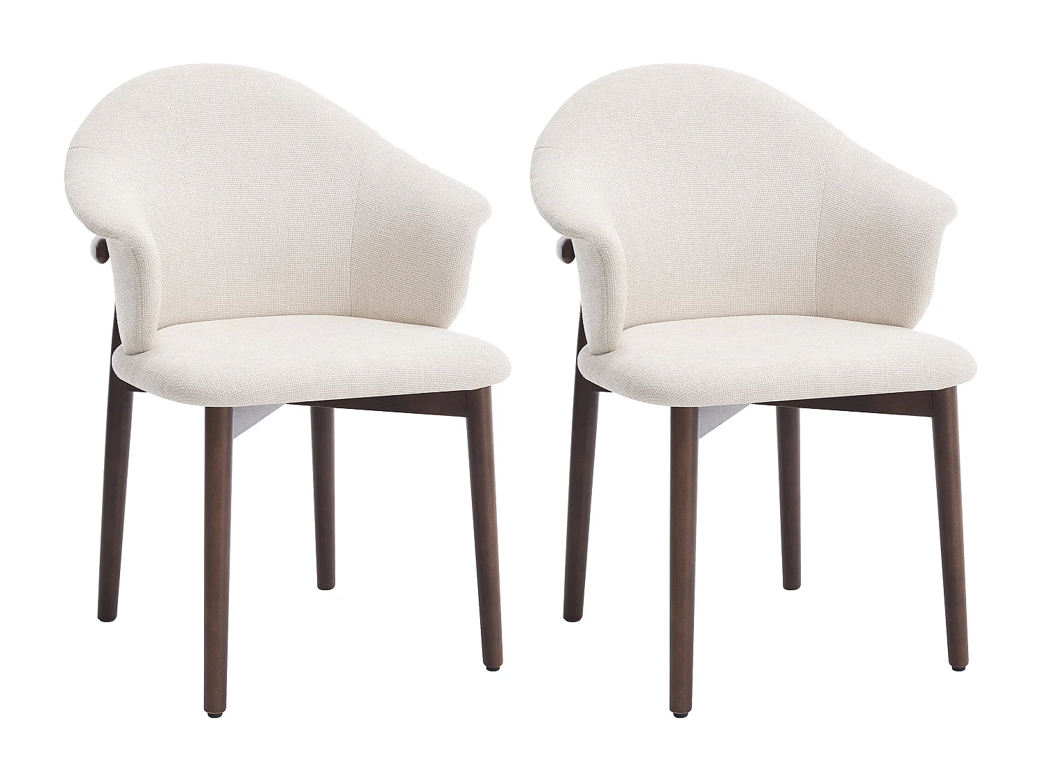 Lot de 2 chaises en tissu texturé et bois d'hévéa - Crème - LUMELY