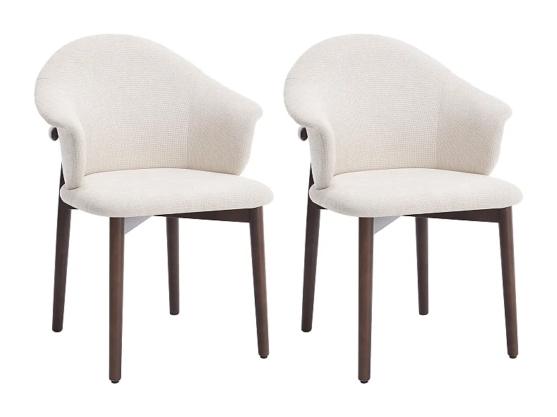 Lot de 2 chaises en tissu texturé et bois d'hévéa - Crème - LUMELY
