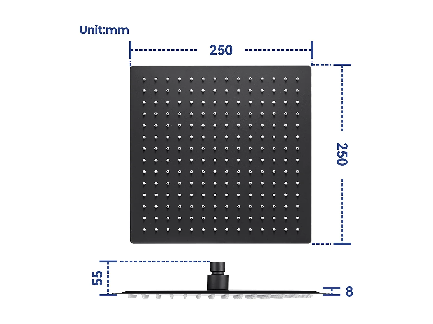 Kit de douche Pommeau de douche Douche de tête Carrée 25cm