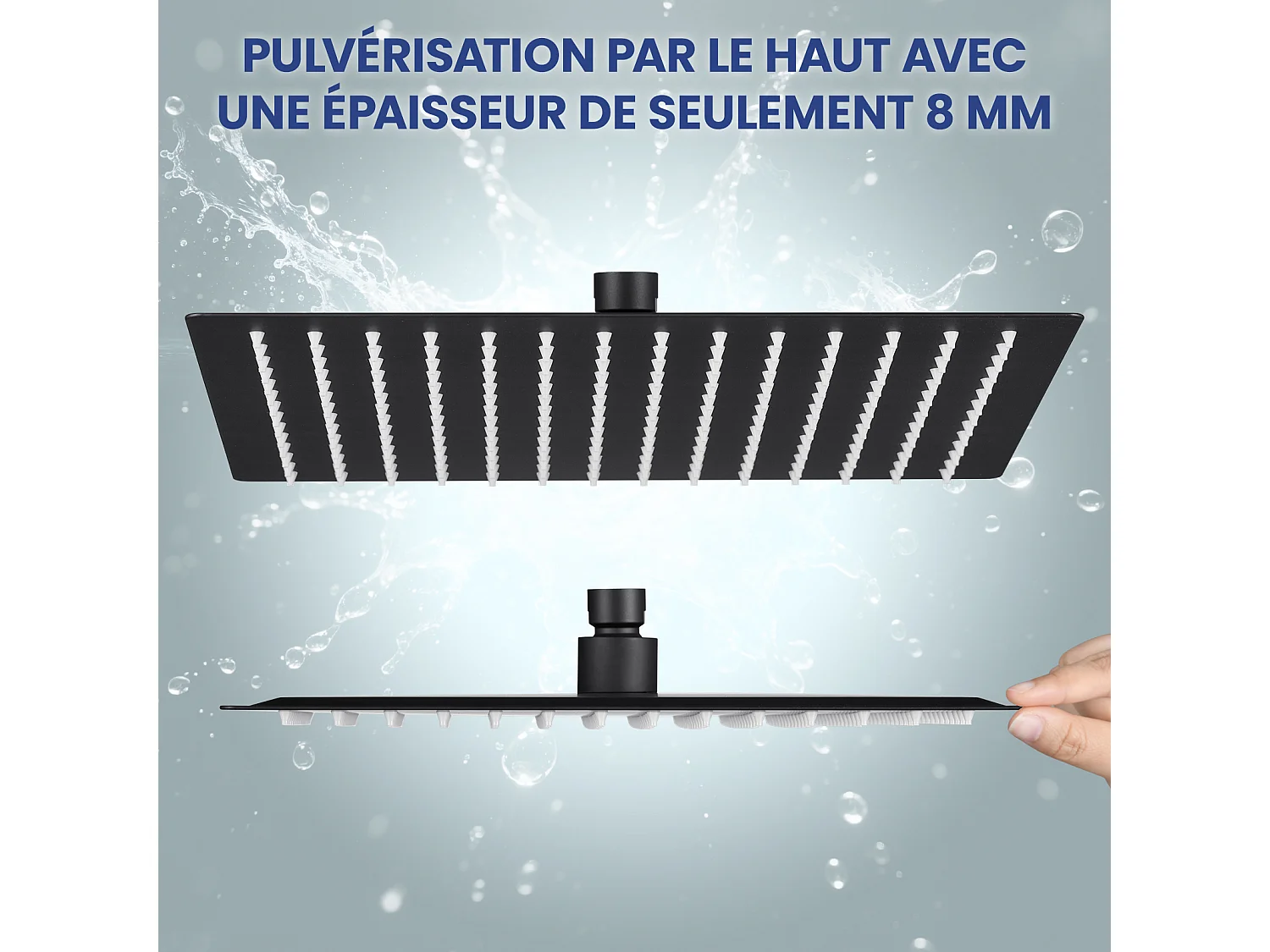 Kit de douche Pommeau de douche Douche de tête Carrée 25cm