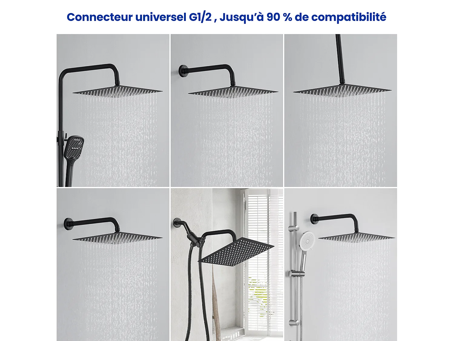 Kit de douche Pommeau de douche Douche de tête Carrée 20cm