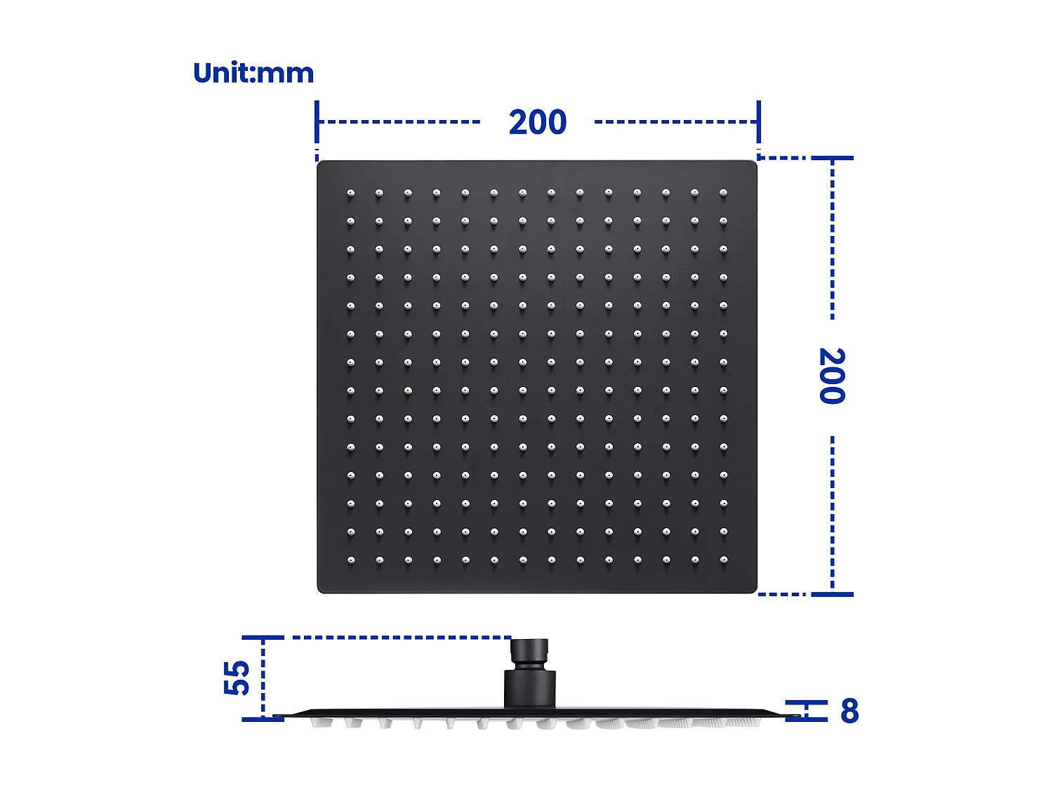 Kit de douche Pommeau de douche Douche de tête Carrée 20cm