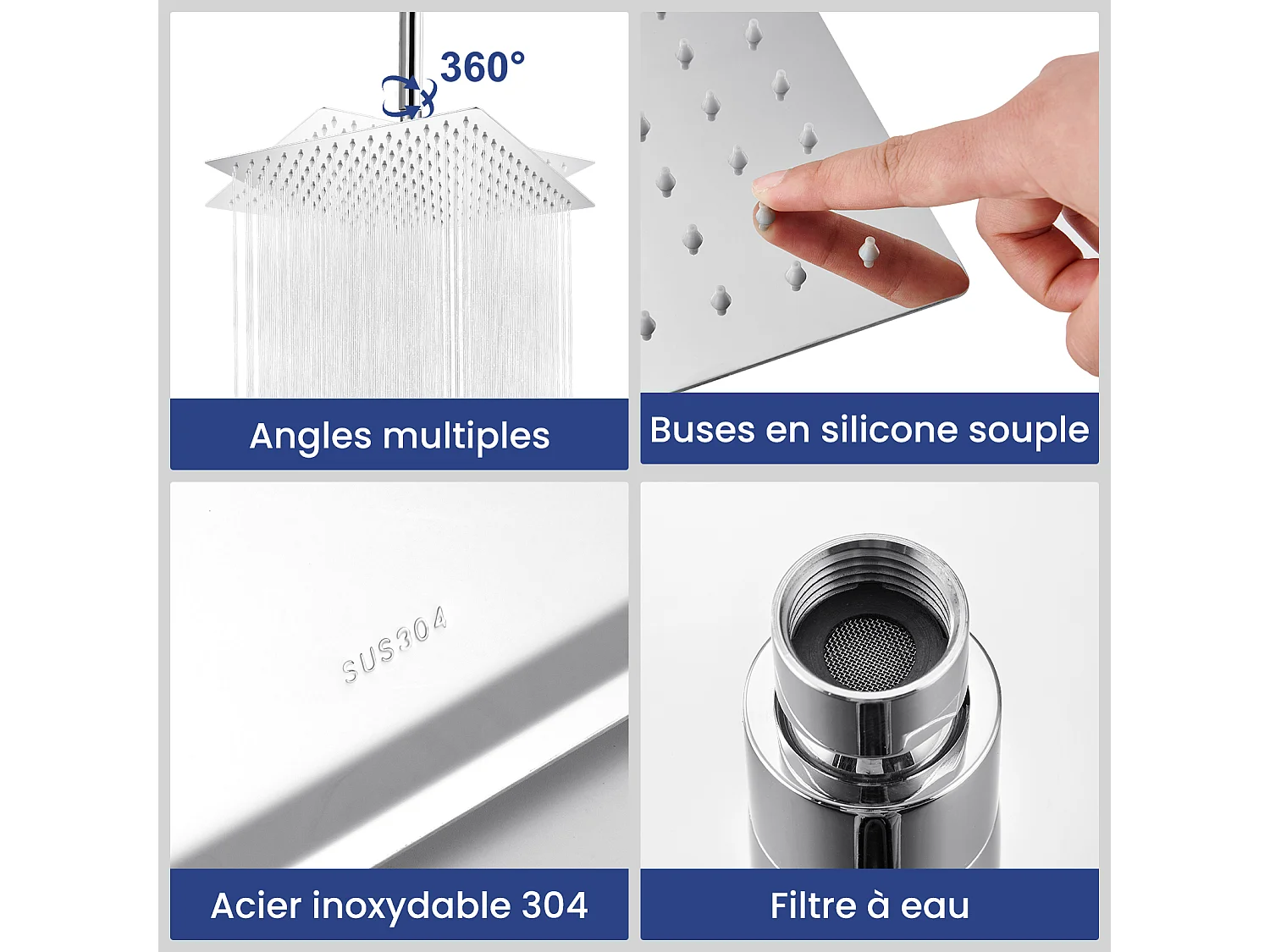 Kit de douche Pommeau de douche Douche de tête Carrée 30cm