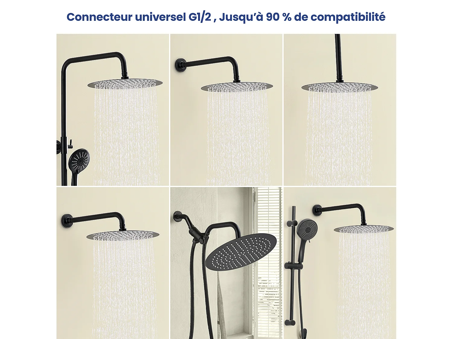 Kit de douche Pommeau de douche Douche de tête Rond 20cm