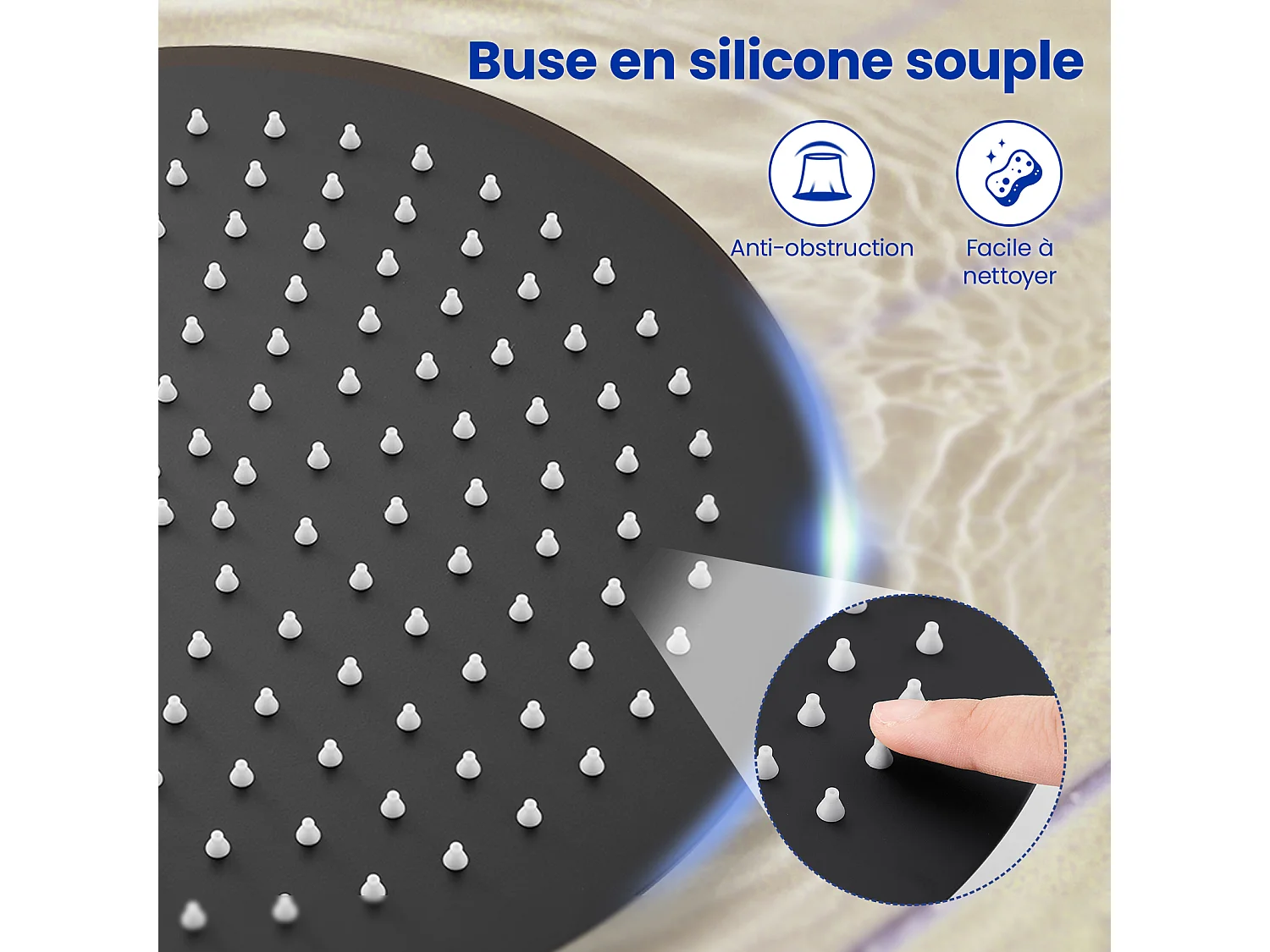 Kit de douche Pommeau de douche Douche de tête Rond 20cm