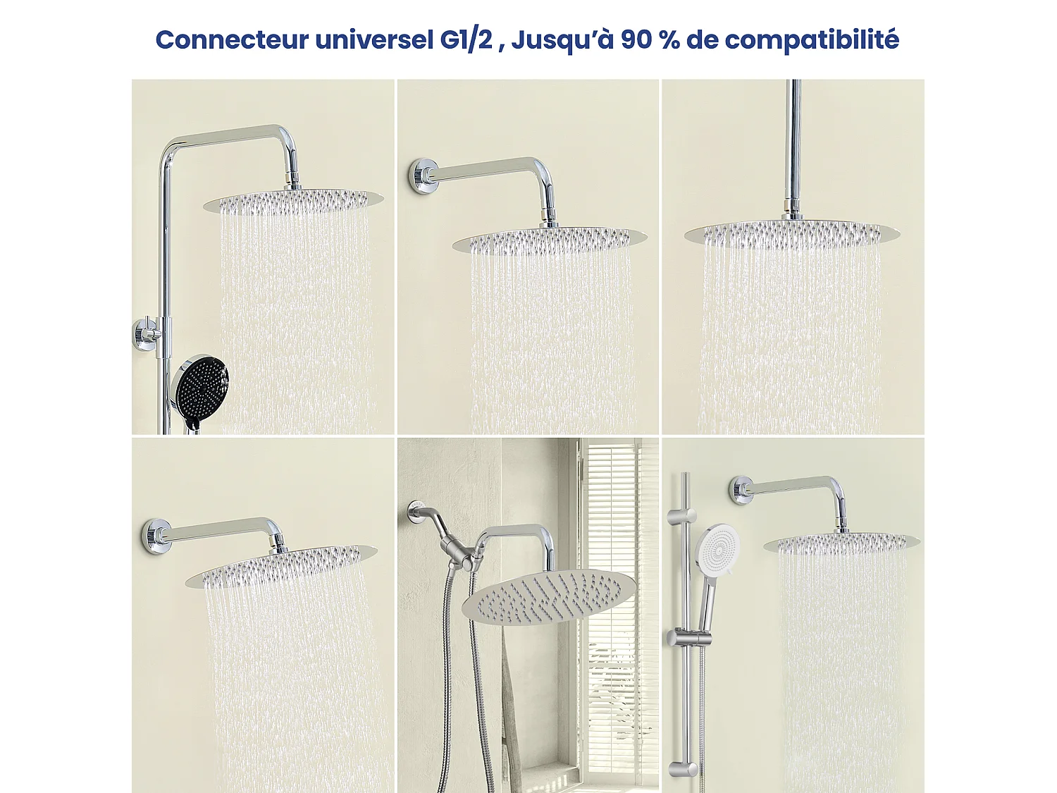 Kit de douche Pommeau de douche Douche de tête Rond 20cm