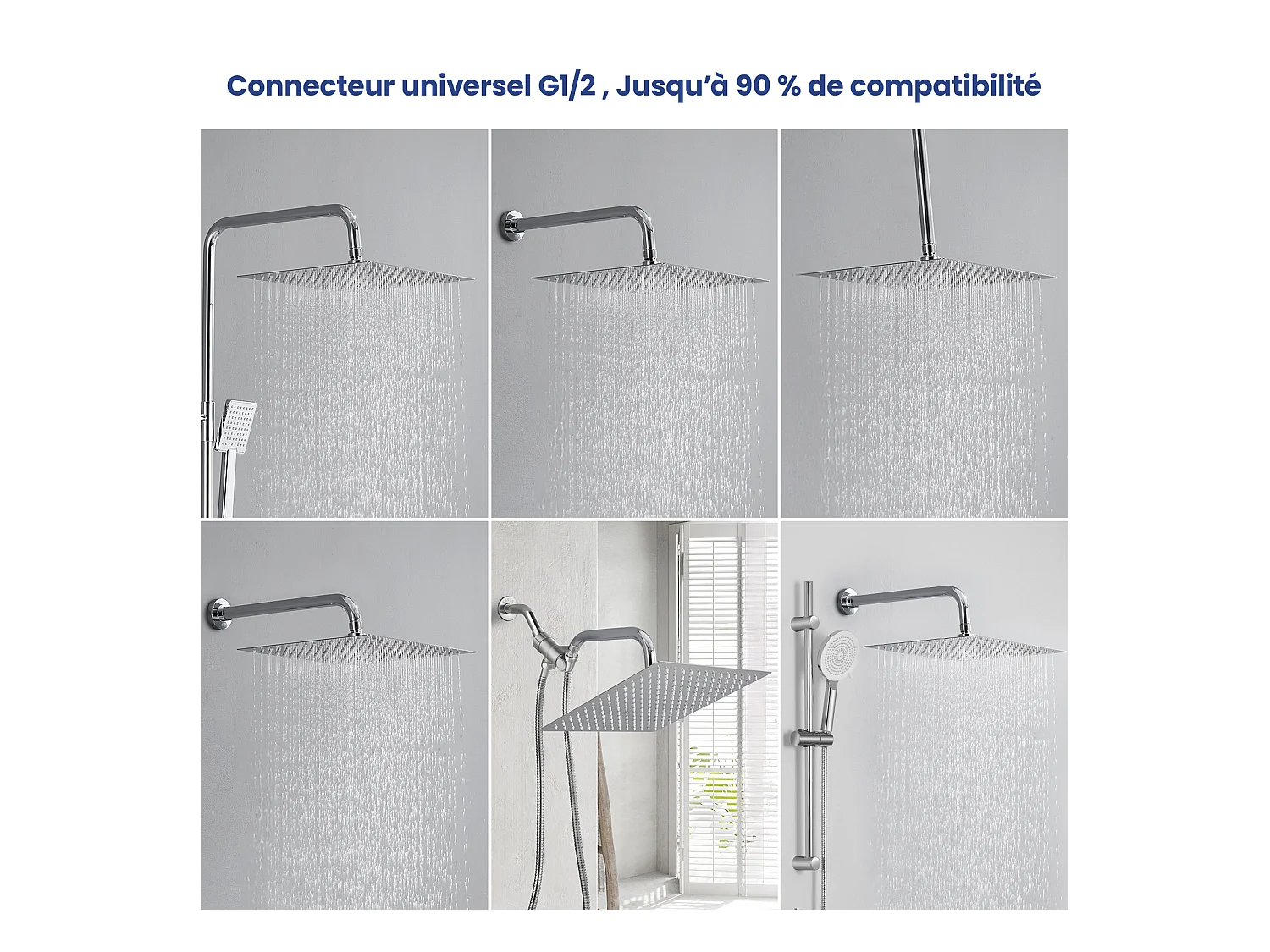 Kit de douche Pommeau de douche Douche de tête Carrée 25cm