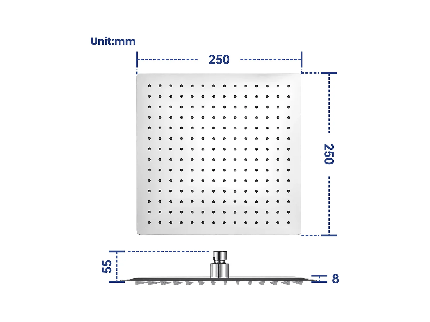 Kit de douche Pommeau de douche Douche de tête Carrée 25cm