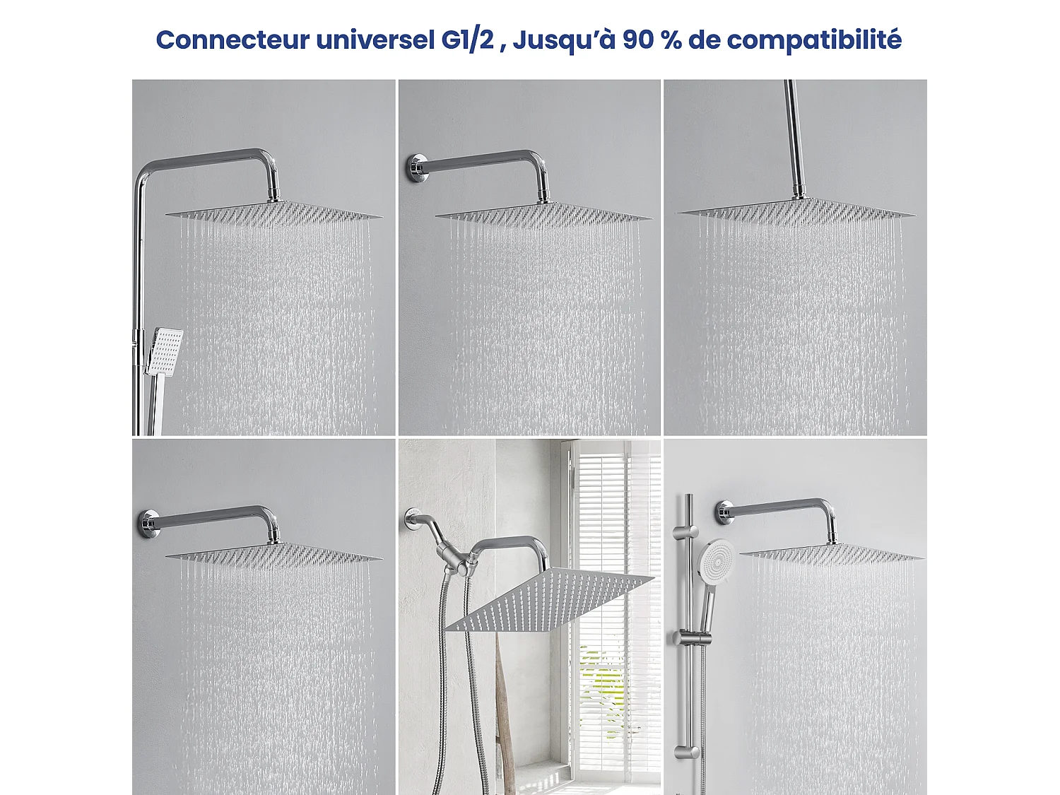 Kit de douche Pommeau de douche Douche de tête Carrée 25cm