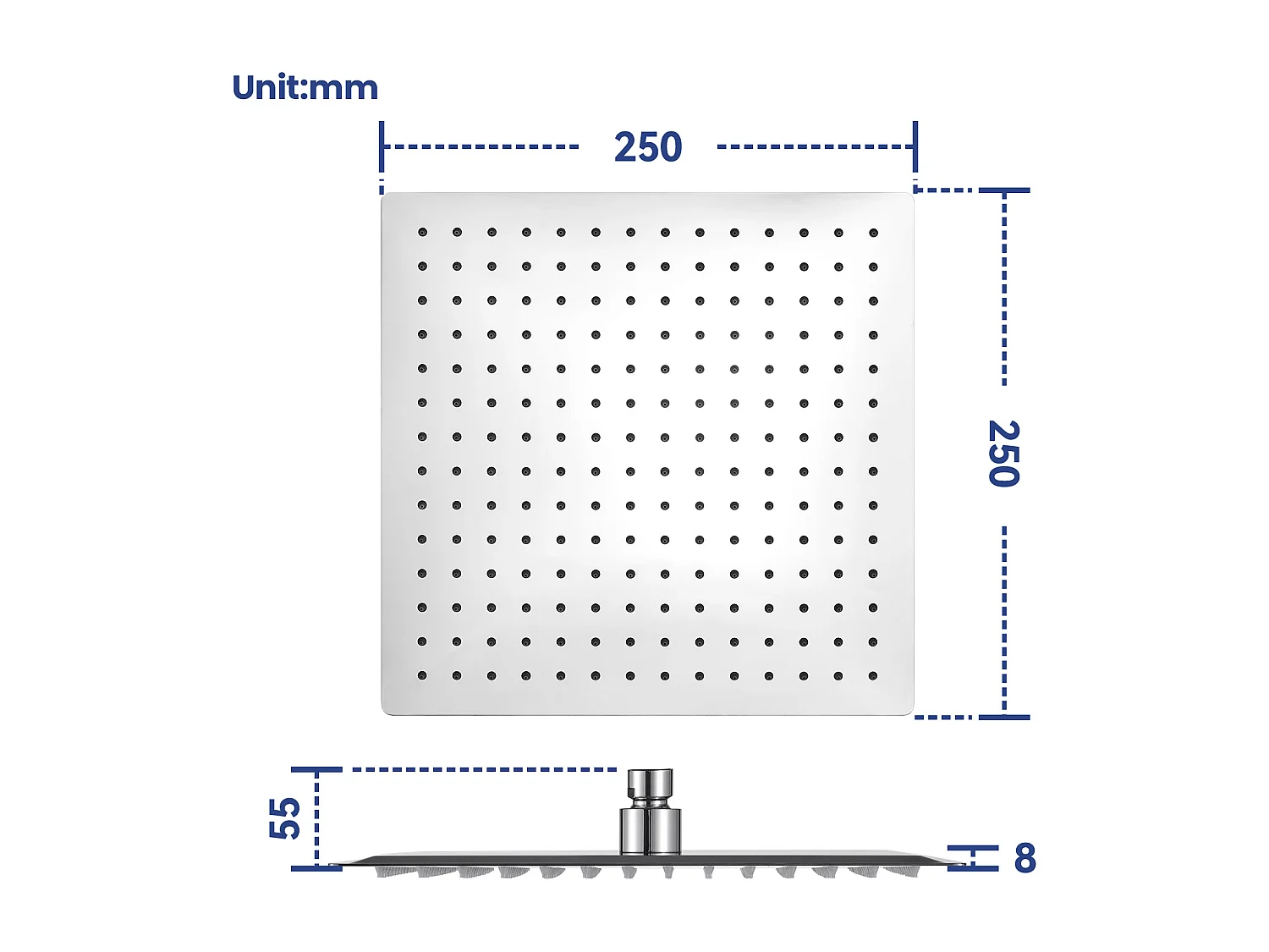 Kit de douche Pommeau de douche Douche de tête Carrée 25cm