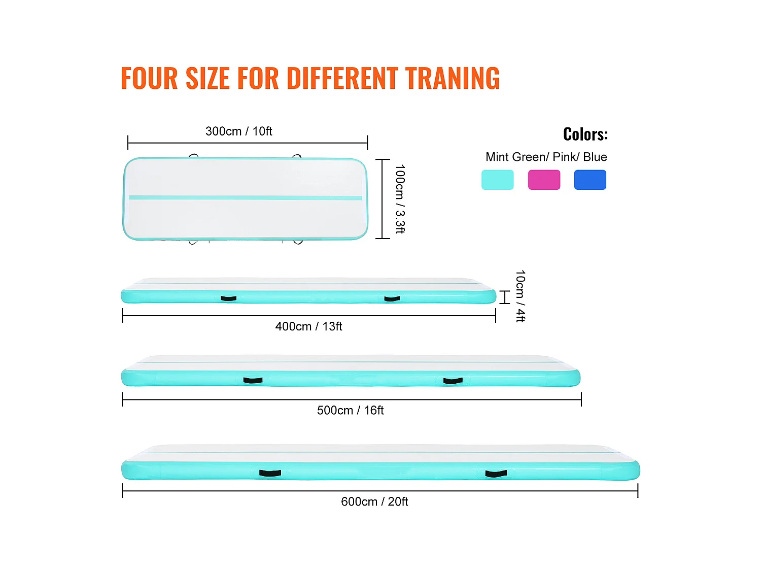 Tapis de Gymnastique, SucceBuy Tapis de Gymnastique Gonflable 300 cm avec Pompe pour l'Entraînement