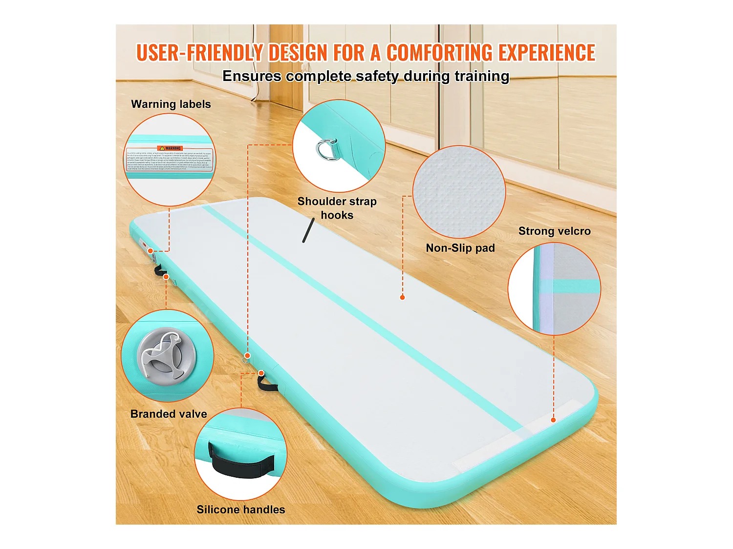 Tapis de Gymnastique, SucceBuy Tapis de Gymnastique Gonflable 300 cm avec Pompe pour l'Entraînement