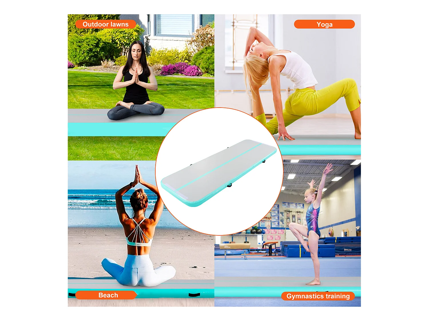 Tapis de Gymnastique, SucceBuy Tapis de Gymnastique Gonflable 300 cm avec Pompe pour l'Entraînement