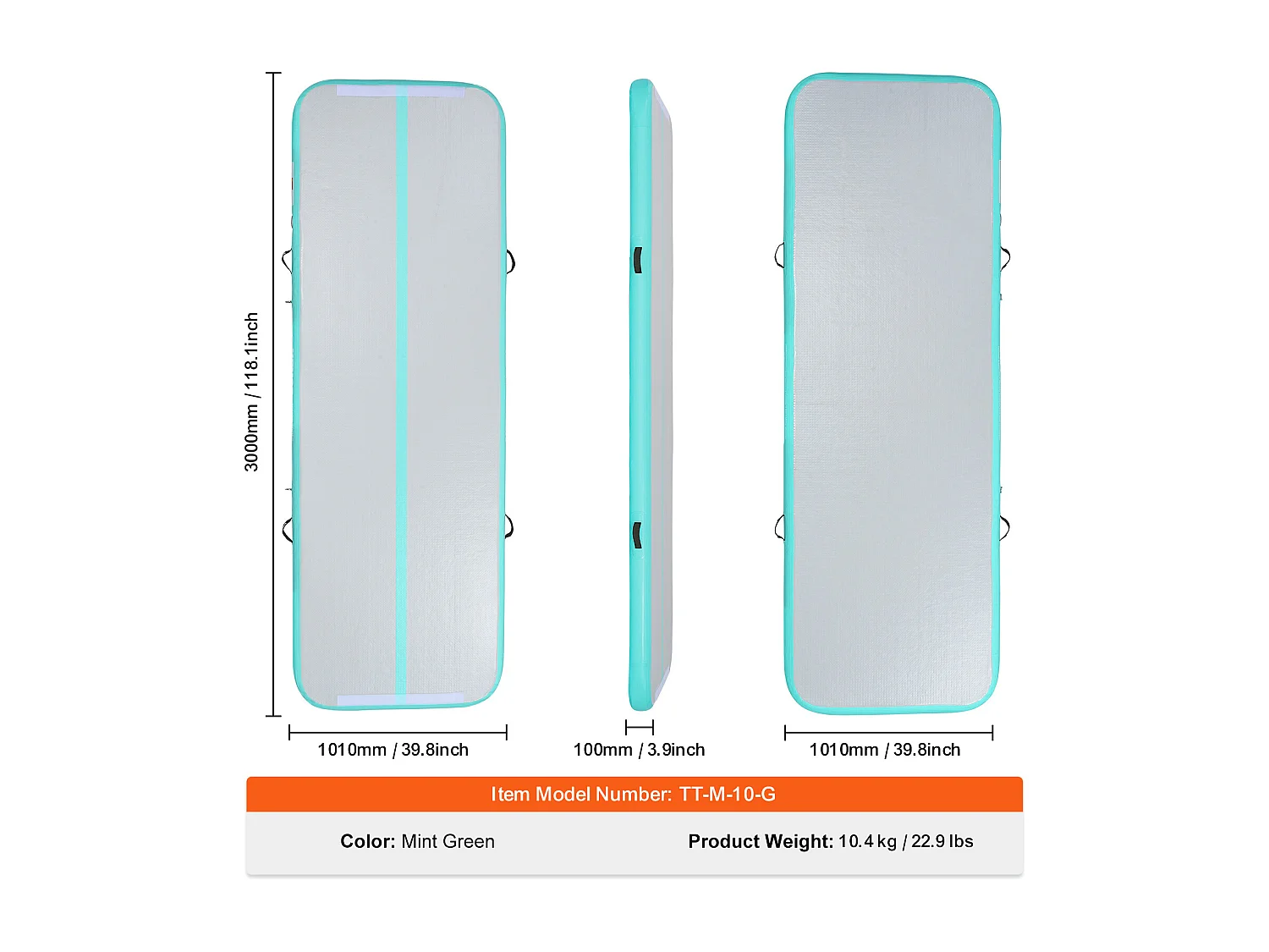 Tapis de Gymnastique, SucceBuy Tapis de Gymnastique Gonflable 300 cm avec Pompe pour l'Entraînement