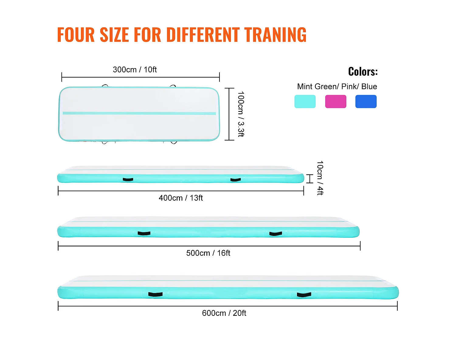 Tapis de Gymnastique, SucceBuy Tapis de Gymnastique Gonflable 300 cm avec Pompe pour l'Entraînement