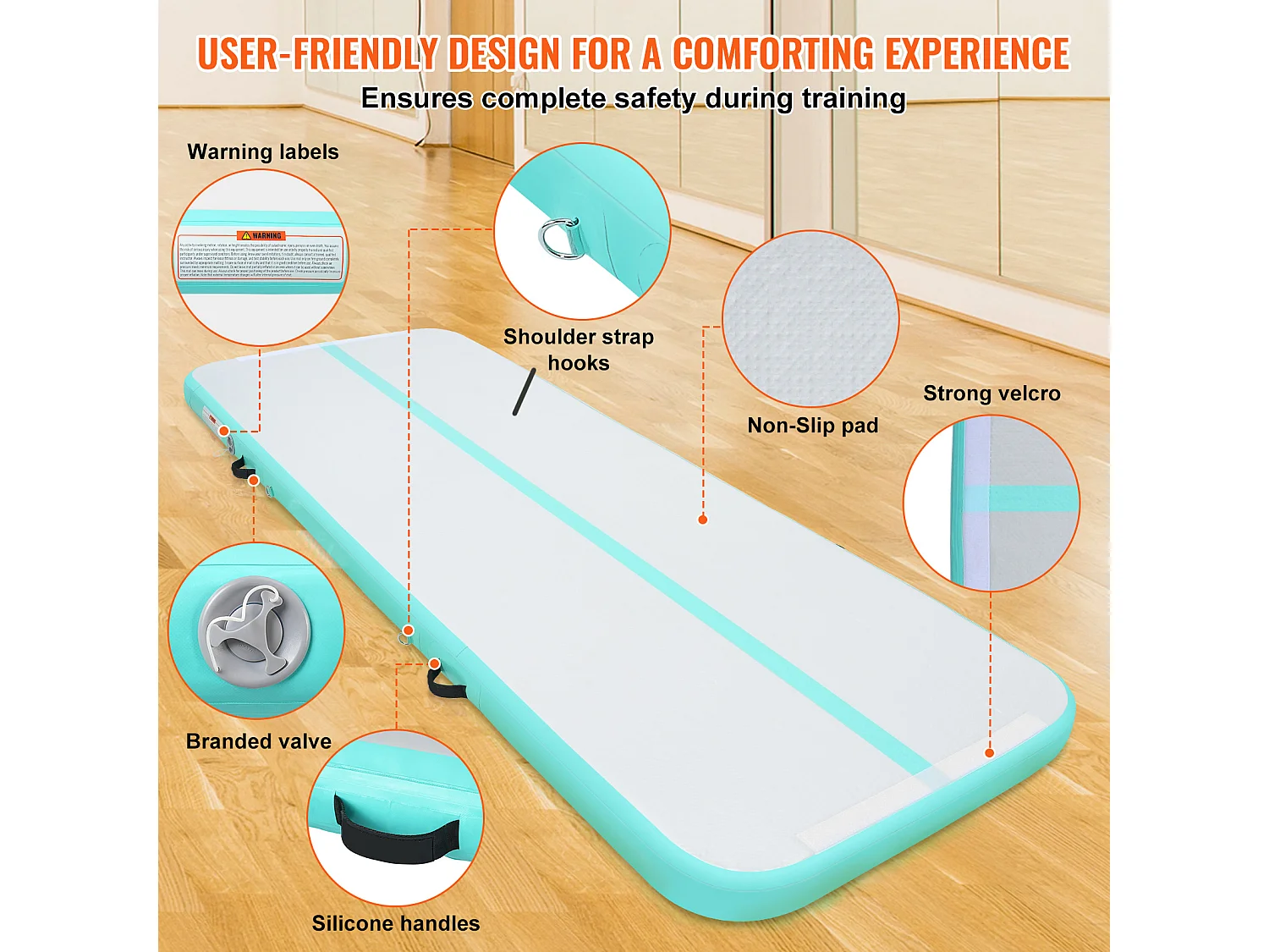 Tapis de Gymnastique, SucceBuy Tapis de Gymnastique Gonflable 300 cm avec Pompe pour l'Entraînement