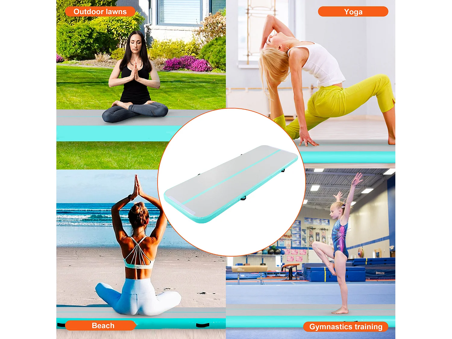 Tapis de Gymnastique, SucceBuy Tapis de Gymnastique Gonflable 300 cm avec Pompe pour l'Entraînement