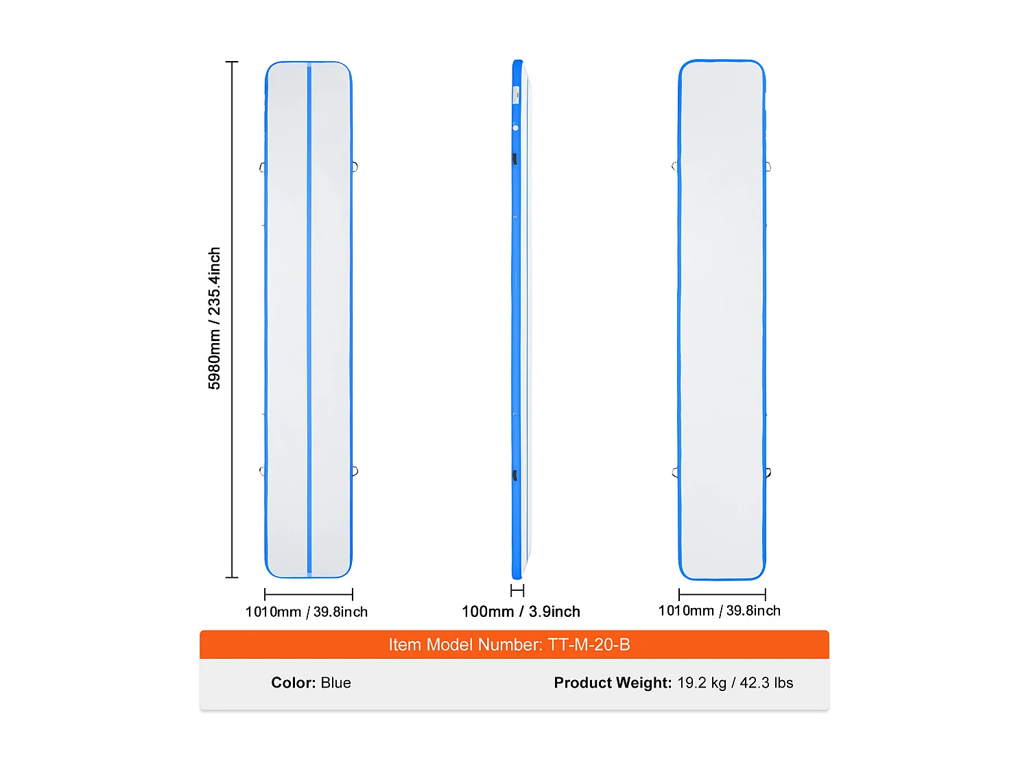 Tapis de Gymnastique, SucceBuy 598 cm Air Track Gonflable Gymnastique Tumbling Mat avec Pompe Électrique