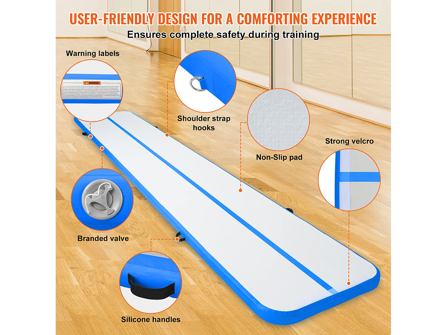 Tapis de Gymnastique, SucceBuy 598 cm Air Track Gonflable Gymnastique Tumbling Mat avec Pompe Électrique