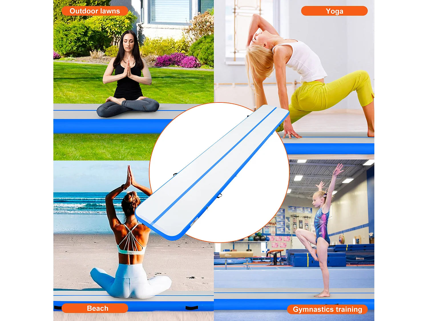 Tapis de Gymnastique, SucceBuy 598 cm Air Track Gonflable Gymnastique Tumbling Mat avec Pompe Électrique