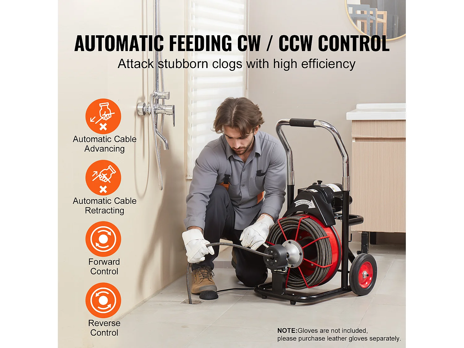 Macchina per la Pulizia degli Scarichi, SucceBuy Macchina per la Pulizia degli Scarichi 30 m × 1.27 cm Alimentazione Elettrica Automatica