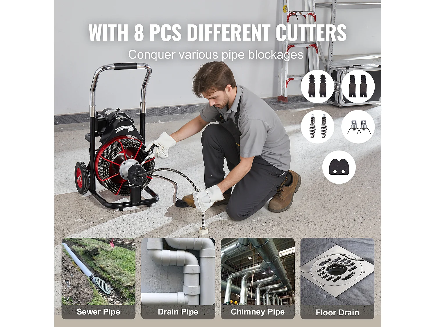 Macchina per la Pulizia degli Scarichi, SucceBuy Macchina per la Pulizia degli Scarichi 30 m × 1.27 cm Alimentazione Elettrica Automatica