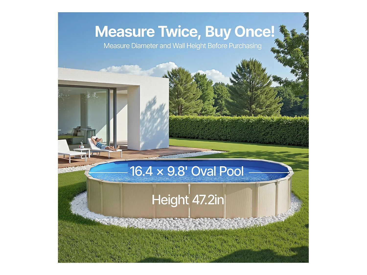 Revêtement de Piscine SucceBuy Ovale, 500x300x120 cm, Revêtement en Vinyle Unibead